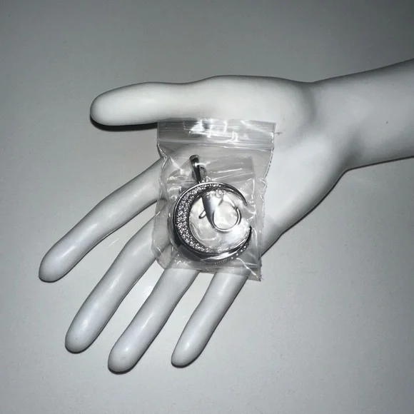 Awe Inspired Silver Twisted Crescent Moon Boho Celebrity Bag Charm Necklace - Picture 3 of 3